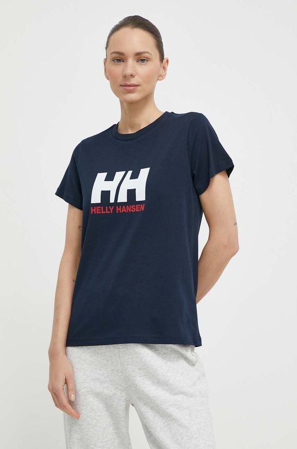 Helly Hansen Bombažna kratka majica Helly Hansen ženski, mornarsko modra barva