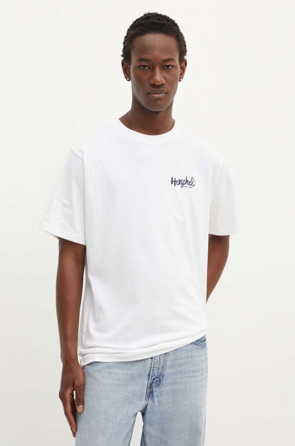 Herschel Bombažna kratka majica Herschel moški, bela barva