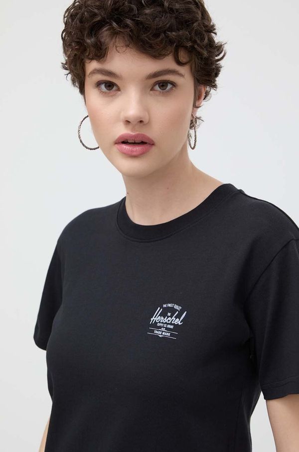 Herschel Bombažna kratka majica Herschel ženski, črna barva