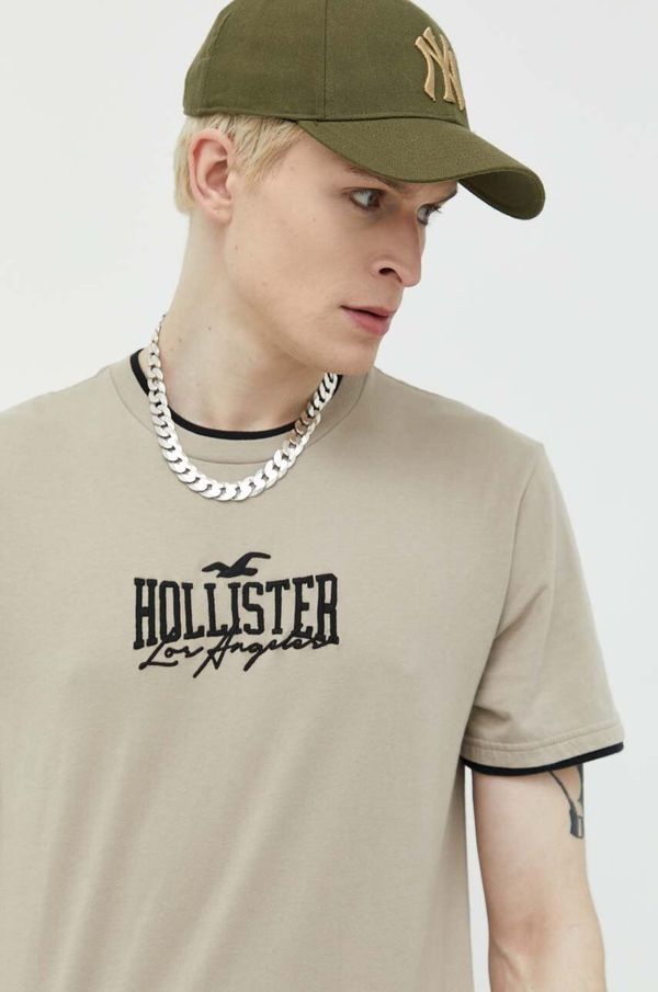 Hollister Co. Bombažna kratka majica Hollister Co. bež barva