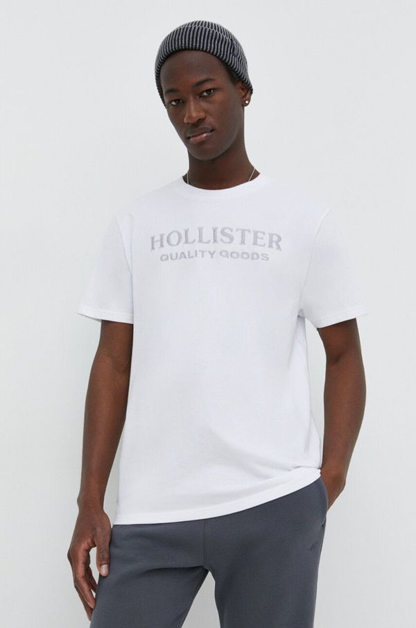 Hollister Co. Bombažna kratka majica Hollister Co. moški, bela barva