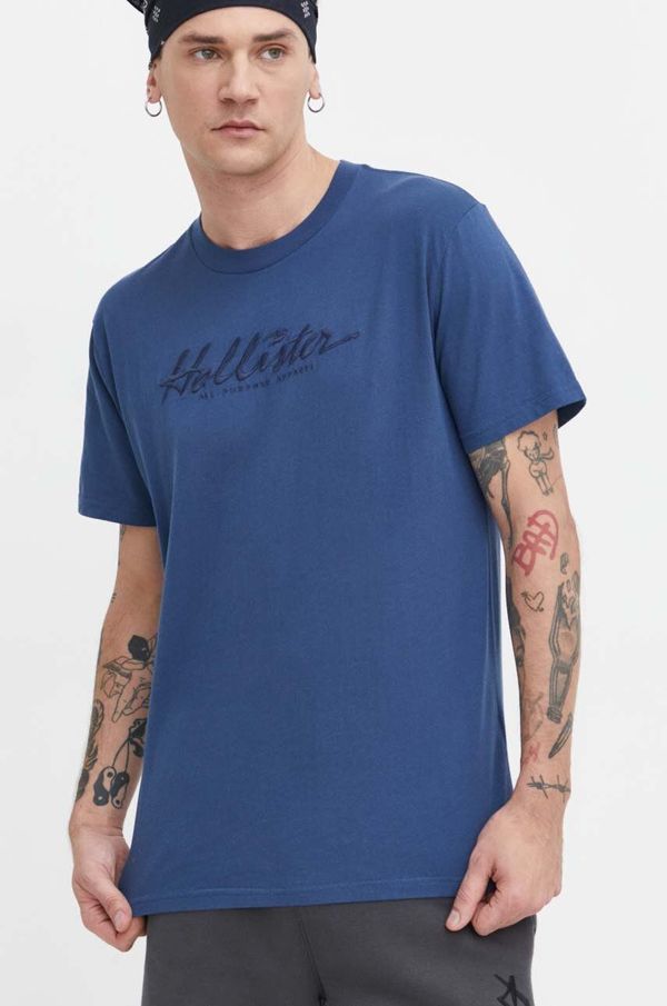 Hollister Co. Bombažna kratka majica Hollister Co. moški, mornarsko modra barva