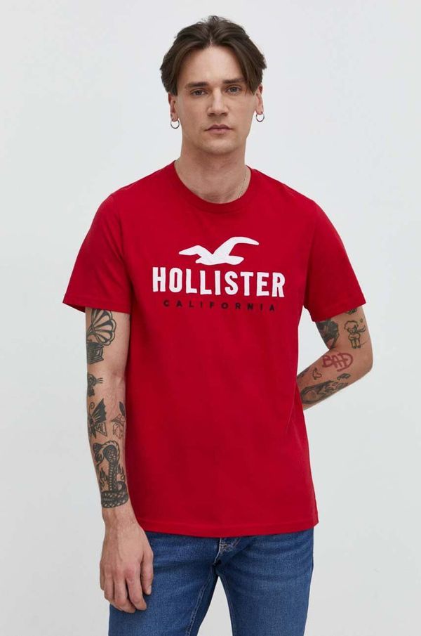 Hollister Co. Bombažna kratka majica Hollister Co. moški, rdeča barva