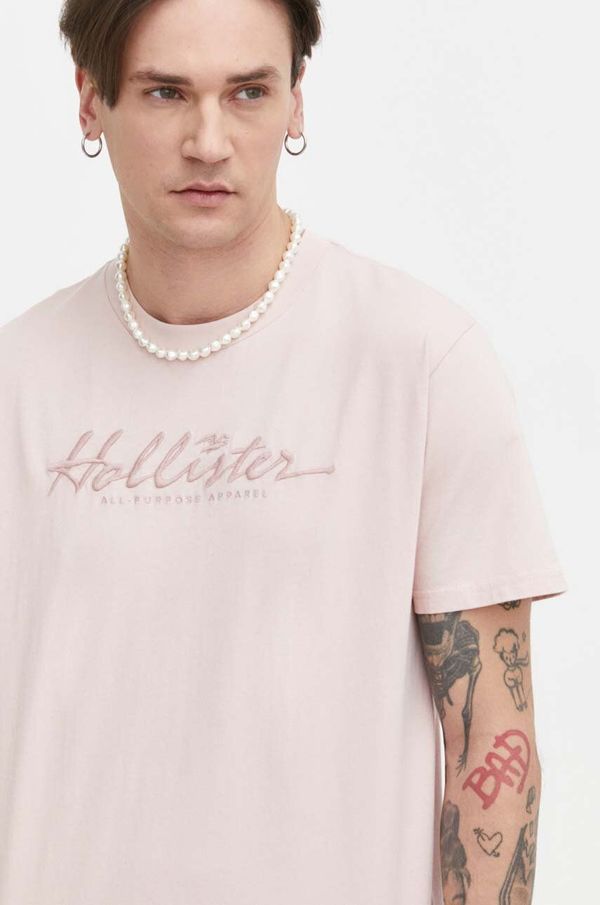 Hollister Co. Bombažna kratka majica Hollister Co. moški, roza barva
