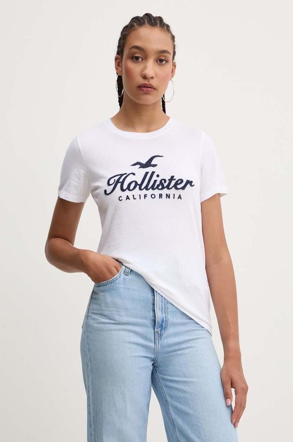 Hollister Co. Bombažna kratka majica Hollister Co. ženska, bela barva, KI357-3284