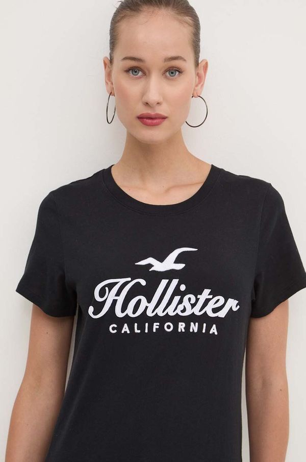 Hollister Co. Bombažna kratka majica Hollister Co. ženska, črna barva, KI357-3284