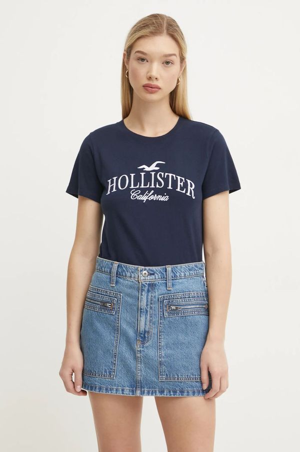Hollister Co. Bombažna kratka majica Hollister Co. ženska, mornarsko modra barva, KI357-4017