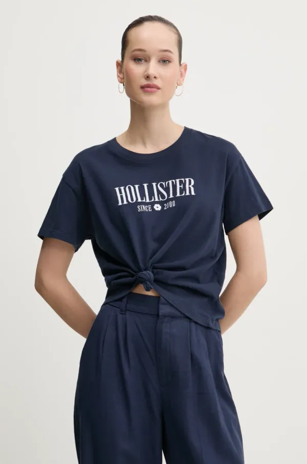 Hollister Co. Bombažna kratka majica Hollister Co. ženska, mornarsko modra barva, KI357-5000