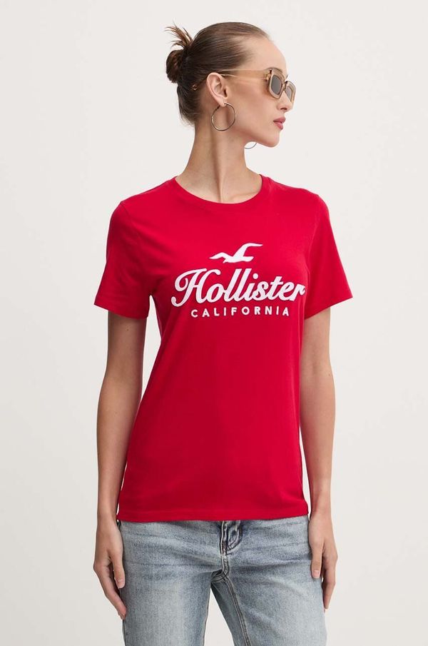 Hollister Co. Bombažna kratka majica Hollister Co. ženska, rdeča barva, KI357-3285
