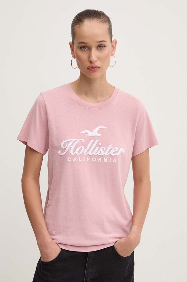Hollister Co. Bombažna kratka majica Hollister Co. ženska, roza barva, KI357-3284