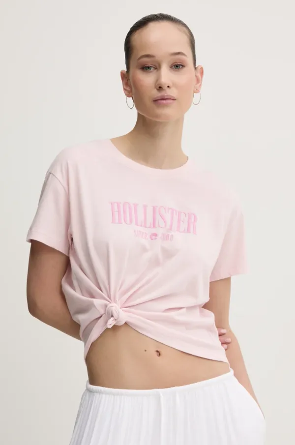 Hollister Co. Bombažna kratka majica Hollister Co. ženska, roza barva, KI357-5000