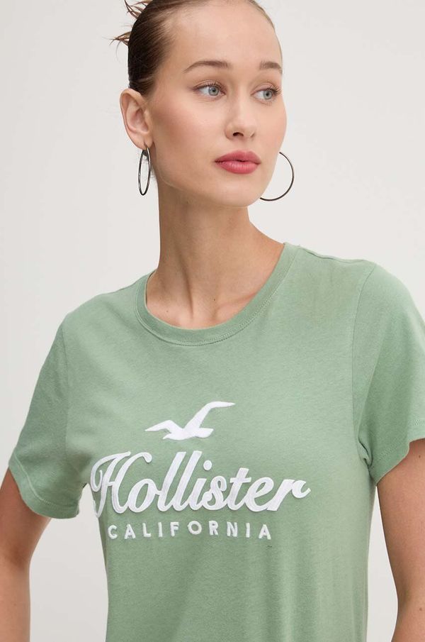 Hollister Co. Bombažna kratka majica Hollister Co. ženska, zelena barva, KI357-3284