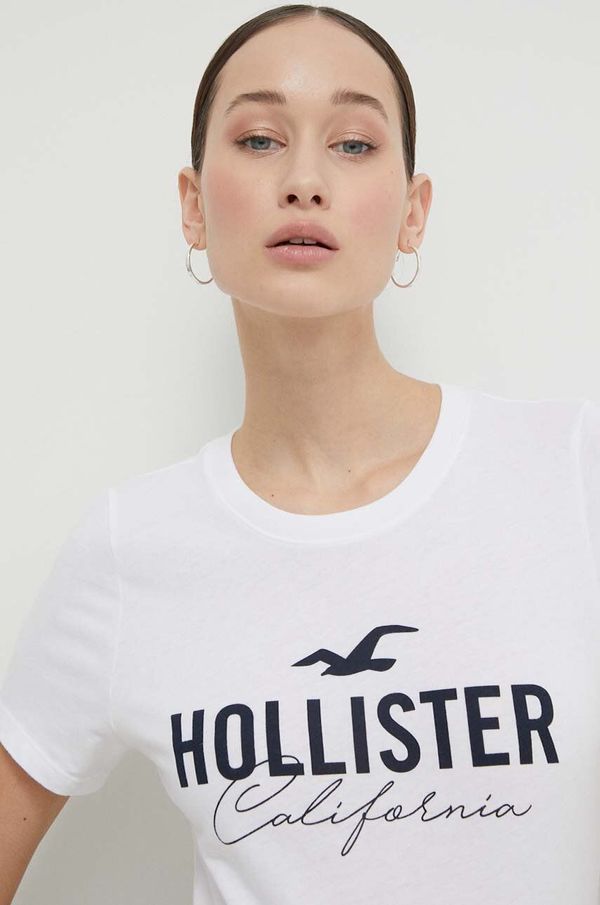 Hollister Co. Bombažna kratka majica Hollister Co. ženski, bela barva