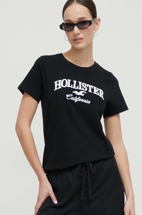 Hollister Co. Bombažna kratka majica Hollister Co. ženski, črna barva