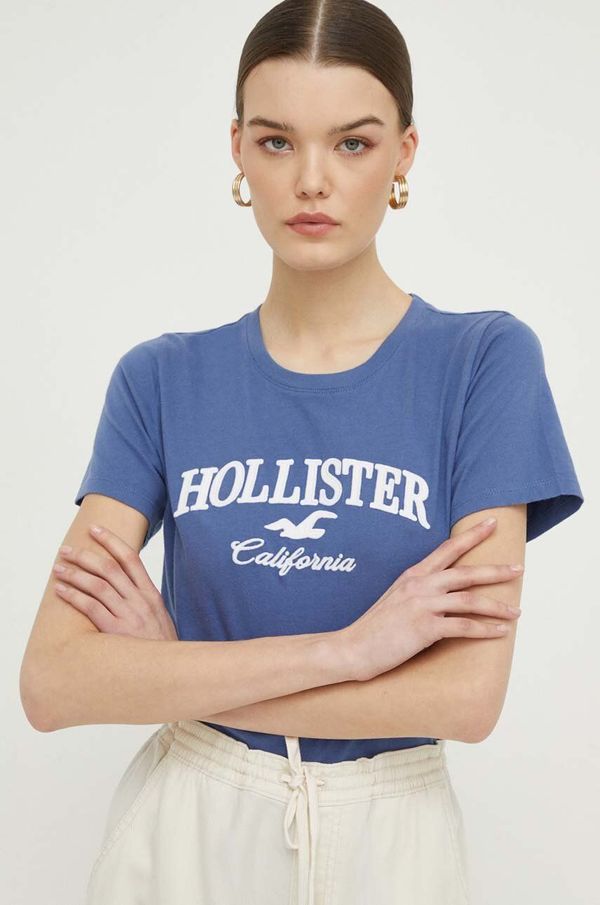 Hollister Co. Bombažna kratka majica Hollister Co. ženski, mornarsko modra barva