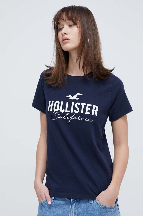 Hollister Co. Bombažna kratka majica Hollister Co. ženski, mornarsko modra barva