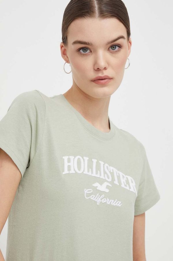 Hollister Co. Bombažna kratka majica Hollister Co. ženski, zelena barva