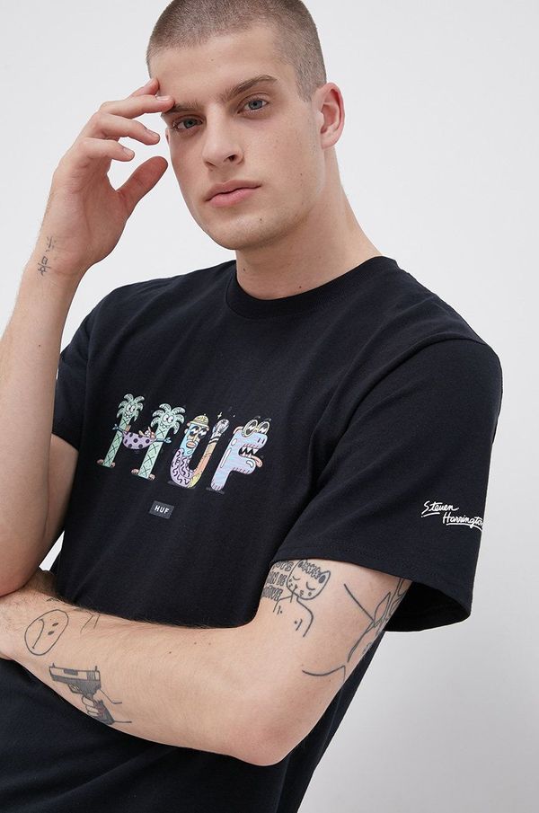 Huf Bombažna kratka majica HUF X Steven Harrington črna barva