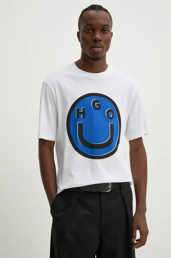 HUGO Blue Bombažna kratka majica Hugo Blue moška, bela barva, 50525333