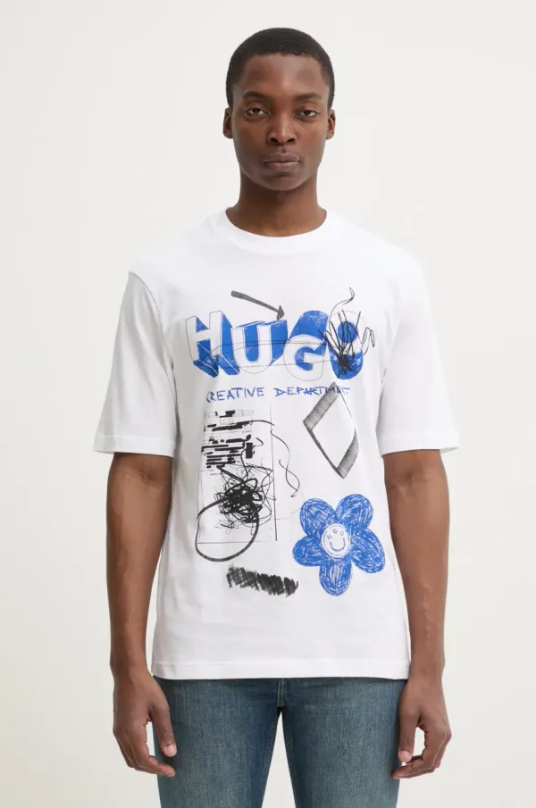 Hugo Blue Bombažna kratka majica Hugo Blue moška, bela barva, 50533529