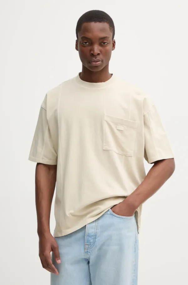 Hugo Blue Bombažna kratka majica Hugo Blue moška, bež barva, 50530546