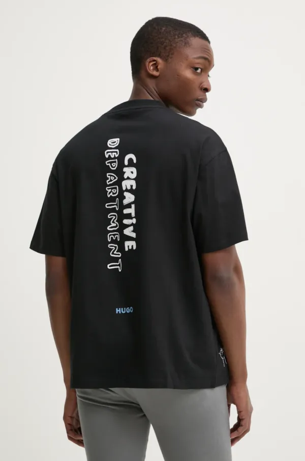 HUGO Blue Bombažna kratka majica Hugo Blue moška, črna barva, 50530441
