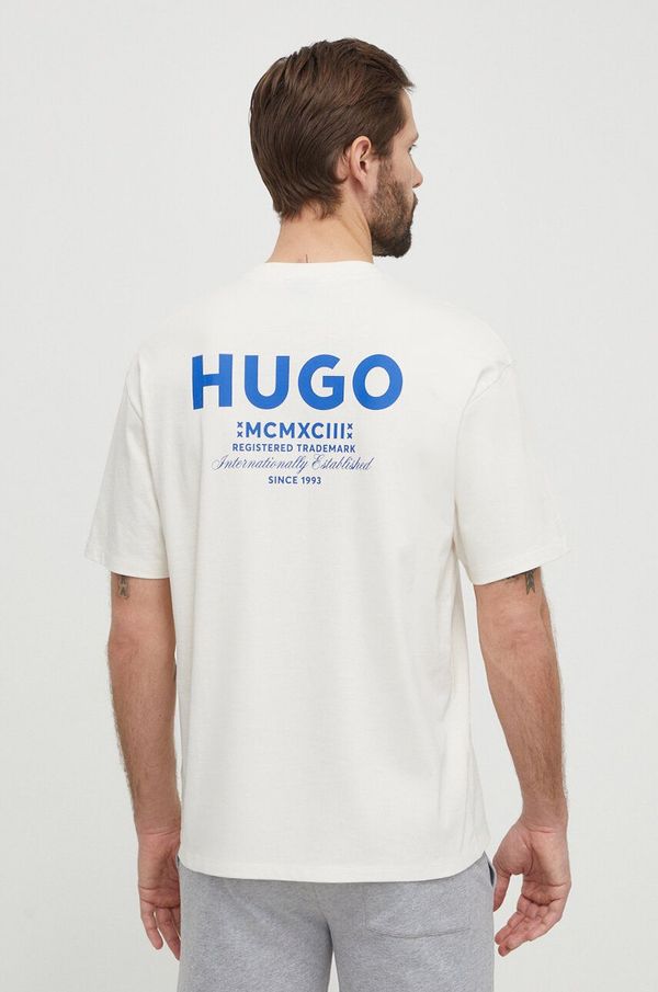 Hugo Blue Bombažna kratka majica Hugo Blue moški, bež barva