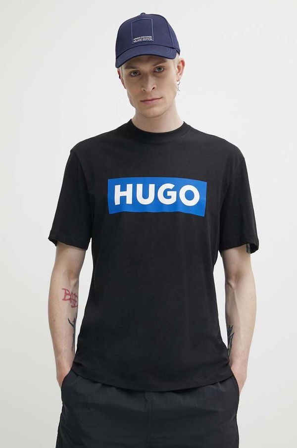 Hugo Blue Bombažna kratka majica Hugo Blue moški, črna barva