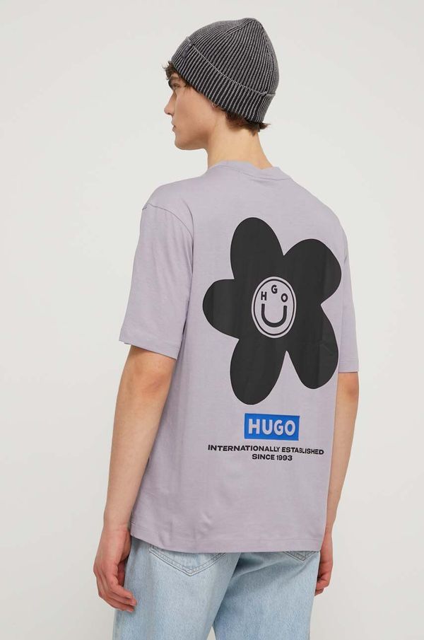 Hugo Blue Bombažna kratka majica Hugo Blue moški, vijolična barva