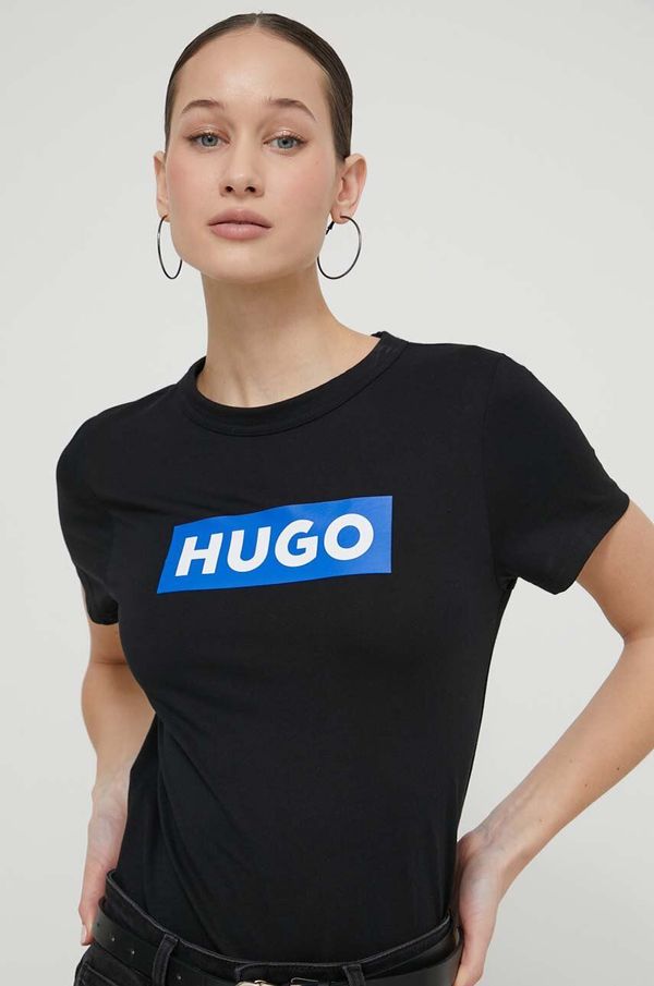 Hugo Blue Bombažna kratka majica Hugo Blue ženski, črna barva