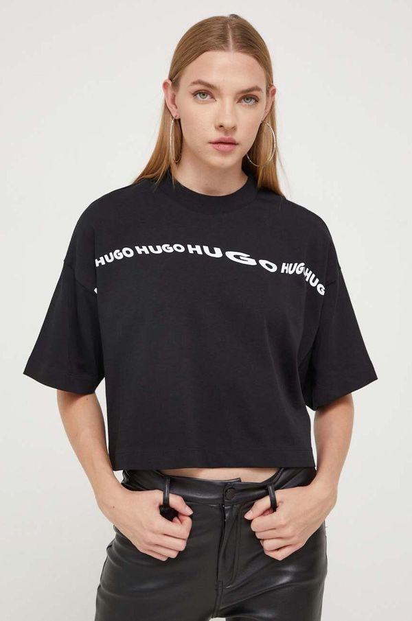 Hugo Bombažna kratka majica HUGO črna barva