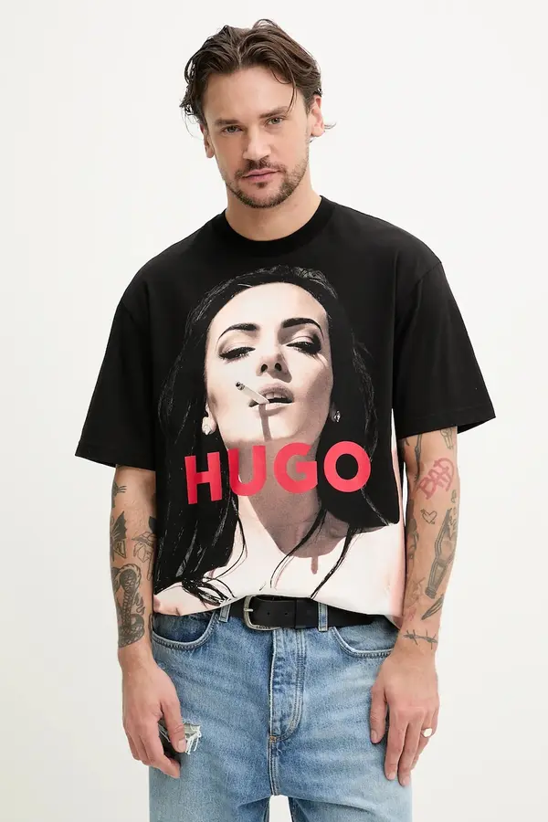 HUGO Bombažna kratka majica HUGO Duwedie