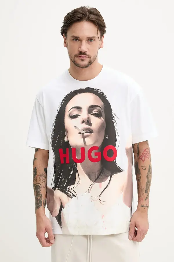 HUGO Bombažna kratka majica HUGO Duwedie