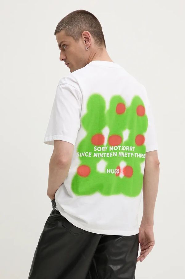 HUGO Bombažna kratka majica HUGO moška, bela barva, 50519004