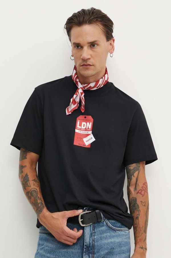 HUGO Bombažna kratka majica HUGO moška, črna barva, 50516738