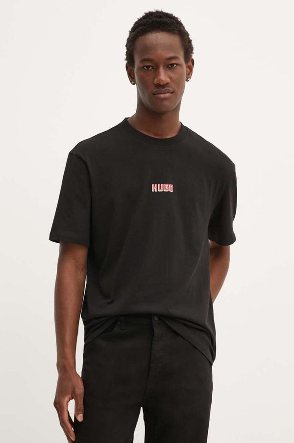 Hugo Bombažna kratka majica HUGO moška, črna barva, 50519714
