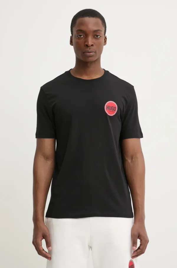 HUGO Bombažna kratka majica HUGO moška, črna barva, 50530641