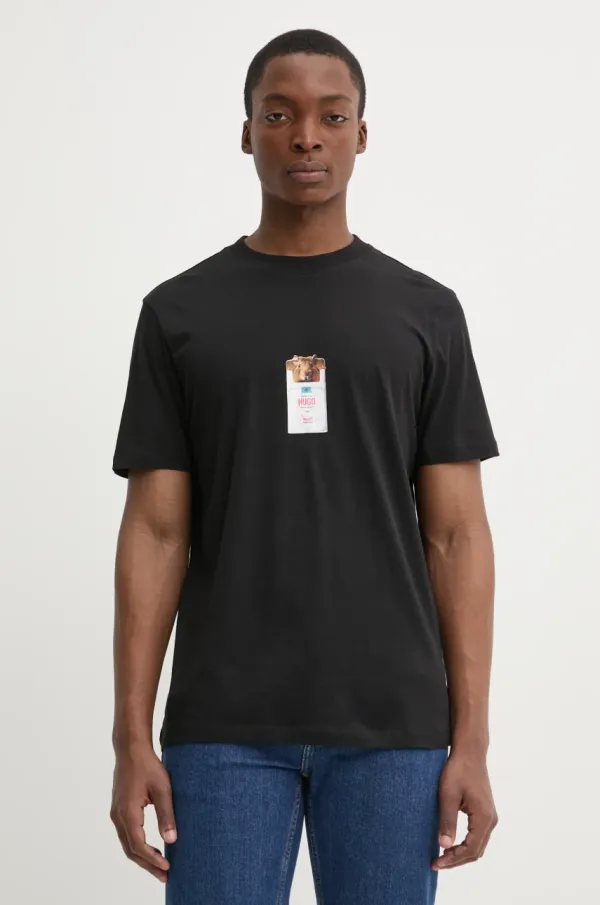 HUGO Bombažna kratka majica HUGO moška, črna barva, 50530683