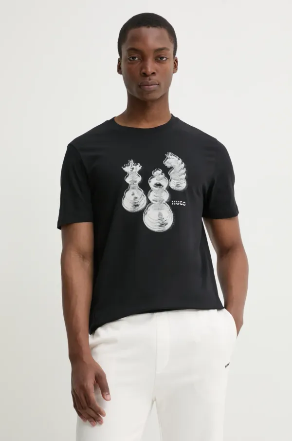 HUGO Bombažna kratka majica HUGO moška, črna barva, 50532918