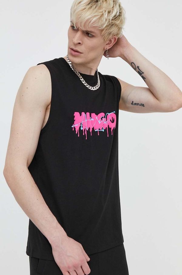 Hugo Bombažna kratka majica HUGO moški, črna barva