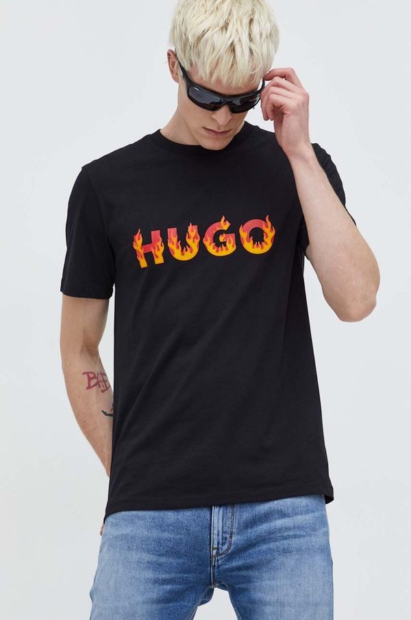 Hugo Bombažna kratka majica HUGO moški, črna barva