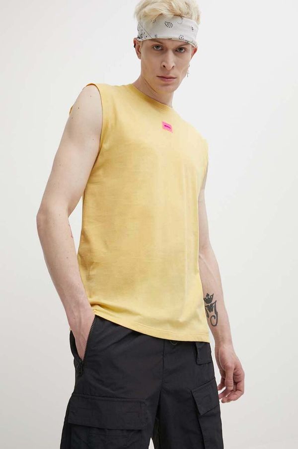 Hugo Bombažna kratka majica HUGO moški, rumena barva