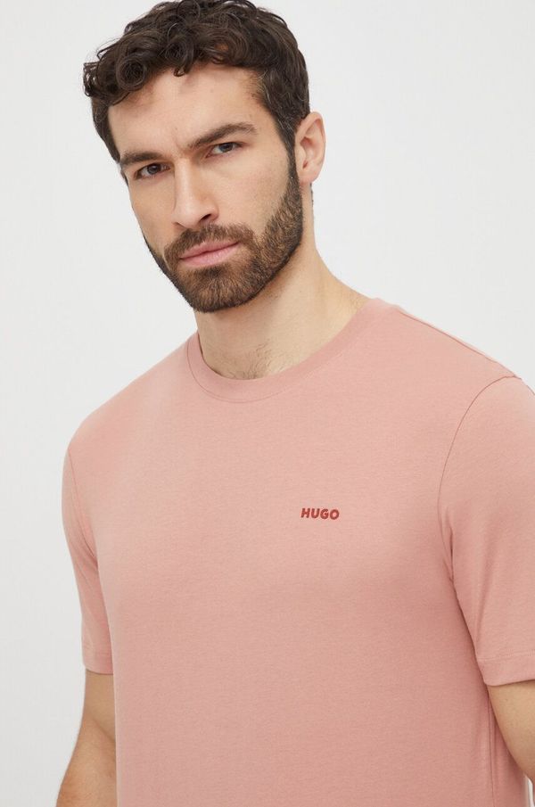Hugo Bombažna kratka majica HUGO roza barva