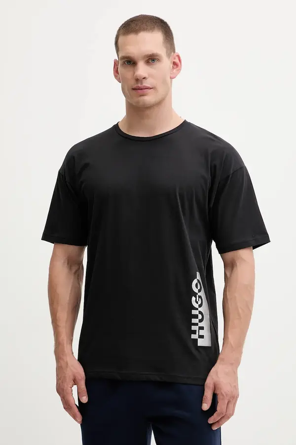 HUGO Bombažna kratka majica HUGO T-shirt SILVER
