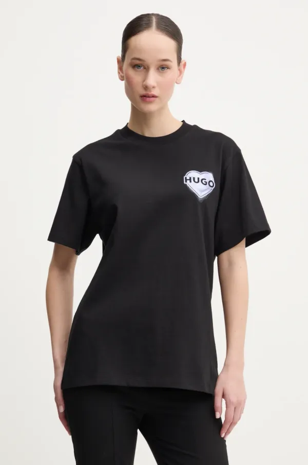 HUGO Bombažna kratka majica HUGO ženska, črna barva, 50534545