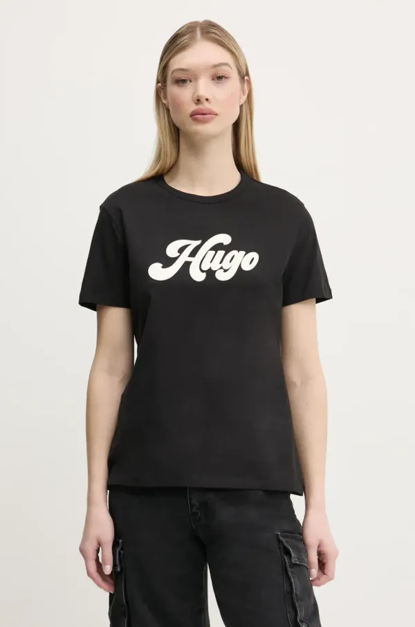 HUGO Bombažna kratka majica HUGO ženska, črna barva, 50539101