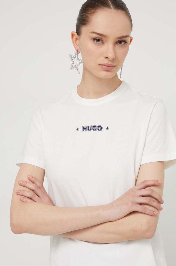 Hugo Bombažna kratka majica HUGO ženski, bela barva