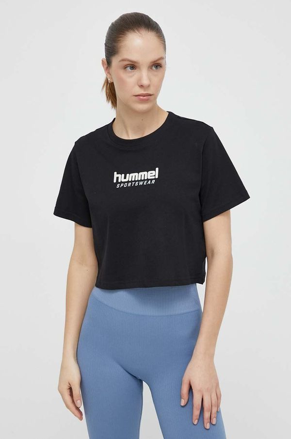 Hummel Bombažna kratka majica Hummel ženski, črna barva