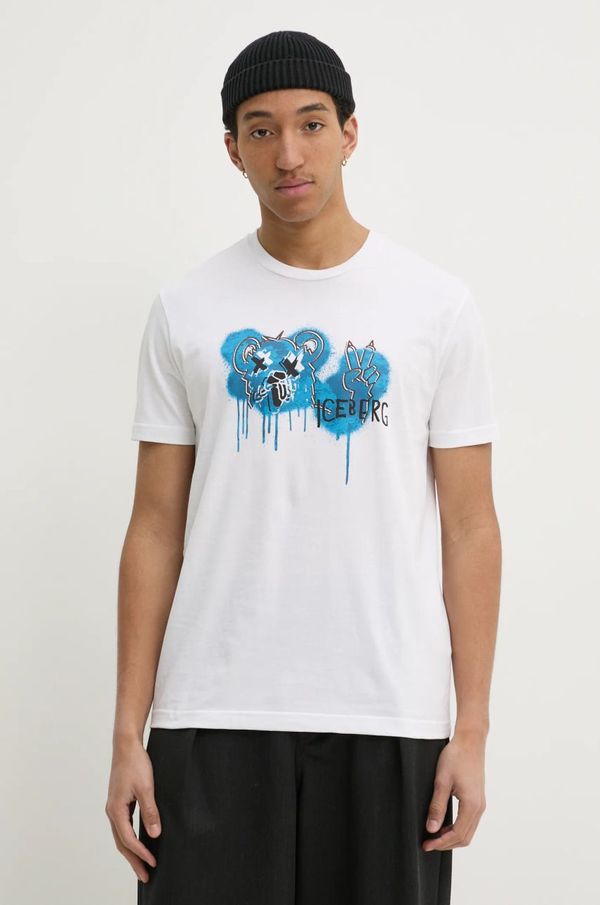 Iceberg Bombažna kratka majica Iceberg moška, bela barva, F043 6306