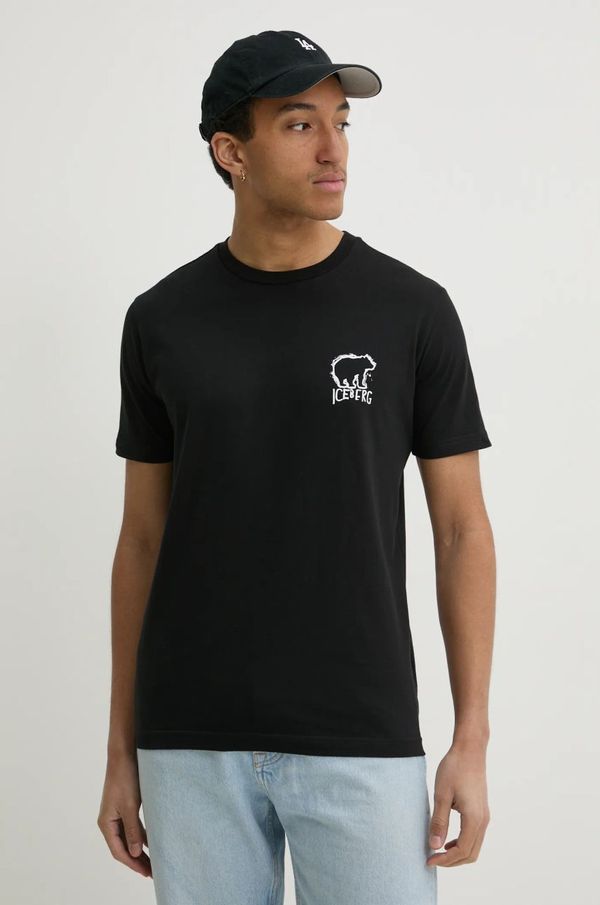 Iceberg Bombažna kratka majica Iceberg moška, črna barva, F017 6306